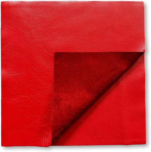 Natural Grain Cow Leathers: 12'' x 12'' Pre-Cut Leather Pieces (Red, 5 Pieces)
