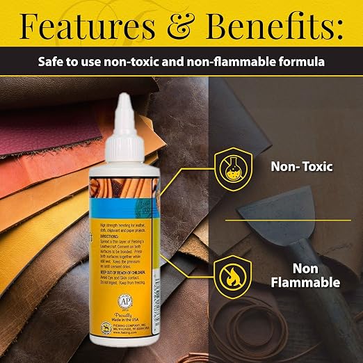 Fiebing's Leathercraft Cement - Leather Glue Adhesive (6 Pack, 4 oz Each) - Quick Drying, High Strength, Flexible, Non-Toxic, Permanent Bonding Leather Repair for Jackets, Shoes, Furniture, Purse
