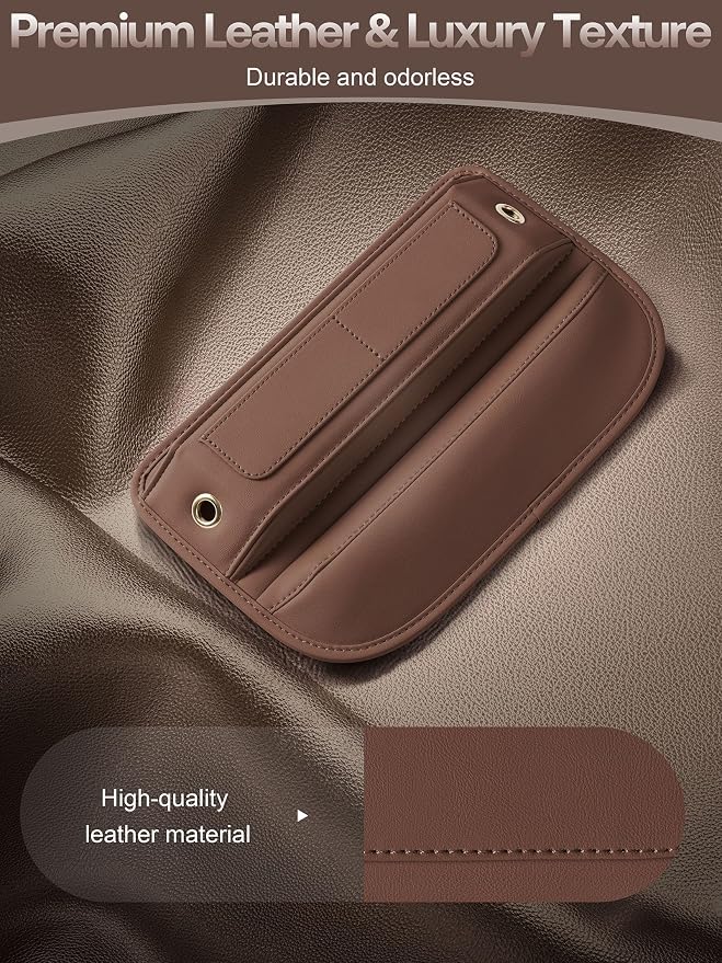 Universal Fit Premium Leather Car Seat Gap Filler Organizer, Center Console Organizer with Card Slots, Clever Gifts for Car SUV Truck Owners (Brown, 1 Pack)