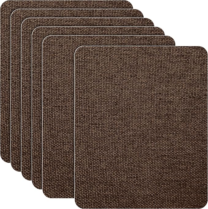 Azobur Coarse Linen Repair Patches, 6 Piece Self-Adhesive Linen Fabric Patches, Multi Color, Can be Used for Linen Sofa Repair and Linen Clothes Repair, Quick Fix Sofa.(Dark Brown)