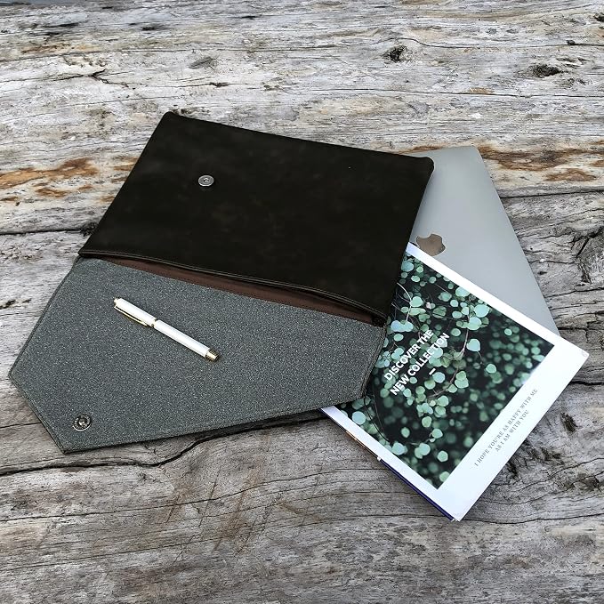 Vintage Leather 13.5" Business Clutch Envelope Bag Documents Certificate Laptop Sleeve Case Office File Folder (Army Green)