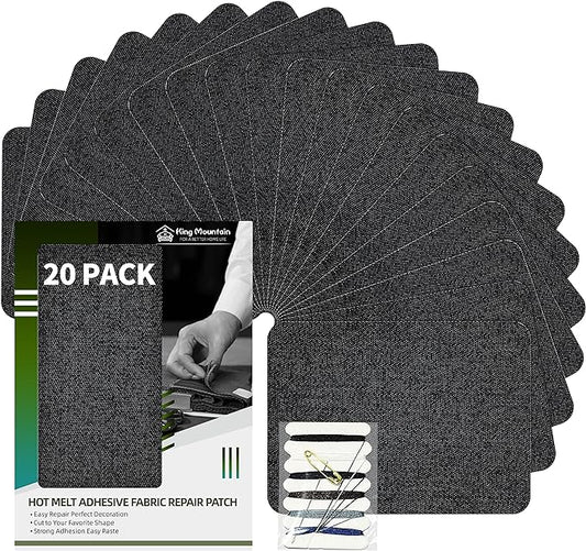 KING MOUNTAIN Iron-on Repair Patch 20 Pcs Pack,Denim Patches for Jeans Kit 3" by 4-1/4",100% Cotton Denim Iron-on Repair Patch, Jeans and Clothing Repair and Decoration Kit (Black)