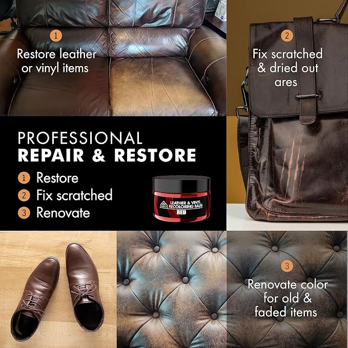 FORTIVO Leather Recoloring Balm, Color Restorer, Scratch Remover, Couch Paint and Repair, Leather Balm for Couches