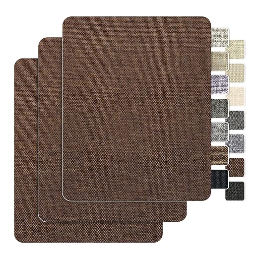 BESEZX Linen Fabric Repair Patch，3 PCS 9 * 11 Inch Self-Adhesive Couch Fabric Patch for Furniture, Sofa, Chair, Upholstery. (Fine,Dark Brown)
