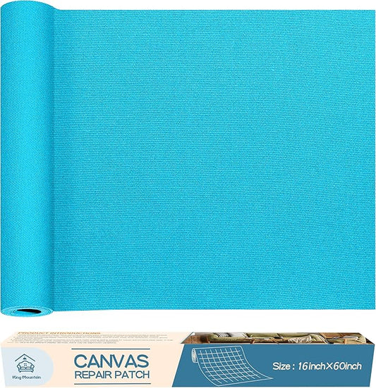 KING MOUNTAIN Canvas Repair Patch 16×60 Inch Self-Adhesive Waterproof Fabric Patch for Sofas, Tents, Furniture,Tote Bags, Car Seats (Blue)