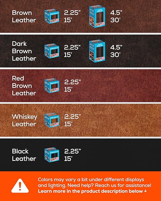 MATCH 'N PATCH Brown Leather Repair Tape, 2.25" x 15' for Furniture | Realistic Faux Leather Patches for Couch, Sofa, Upholstery, Car Seat & Other Furniture, Vinyl Repair Kit, Self Adhesive Patch