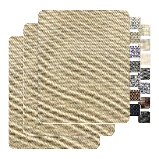 BESEZX Linen Fabric Repair Patch，3 PCS 9 * 11 Inch Self-Adhesive Couch Fabric Patch for Furniture, Sofa, Chair, Upholstery. (Fine,Khaki)