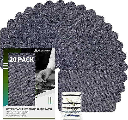 KING MOUNTAIN Iron-on Repair Patch 20 Pcs Pack,Denim Patches for Jeans Kit 3" by 4-1/4",100% Cotton Denim Iron-on Repair Patch, Jeans and Clothing Repair and Decoration Kit (Blue)
