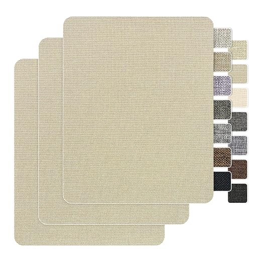 BESEZX Linen Fabric Repair Patch，3 PCS 9 * 11 Inch Self-Adhesive Couch Fabric Patch for Furniture, Sofa, Chair, Upholstery. (Fine,Beige Grey)