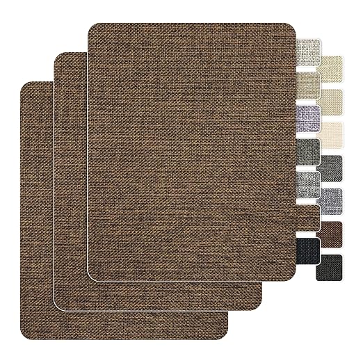 BESEZX Linen Fabric Repair Patch，3 PCS 9 * 11 Inch Self-Adhesive Couch Fabric Patch for Furniture, Sofa, Chair, Upholstery. (Coarse,Brown)