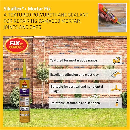 Sikaflex Mortar Fix, Limestone, Polyurethane sealant for Repairing Damaged Mortar, Joints and Gaps. Sealing Mortar Cracks 10.1 fl. oz Cartridge (Pack of 1)
