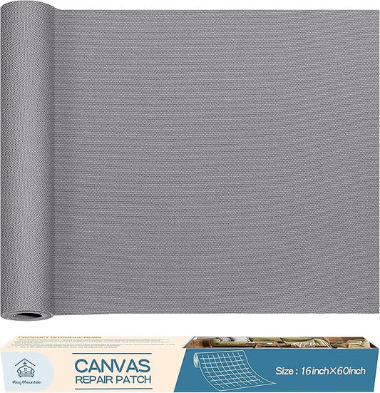 KING MOUNTAIN Canvas Repair Patch 16×60 Inch Self-Adhesive Waterproof Fabric Patch for Sofas, Tents, Furniture,Tote Bags, Car Seats (Grey)