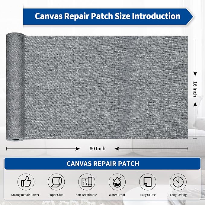 KING MOUNTAIN Linen Repair Patches, Self-Adhesive Fabric Patches, 16X80 inch Extra Size, Multi Color, Can be Used for Sofa Repair and Linen Fabric Repair (Charcaol Grey1.0)