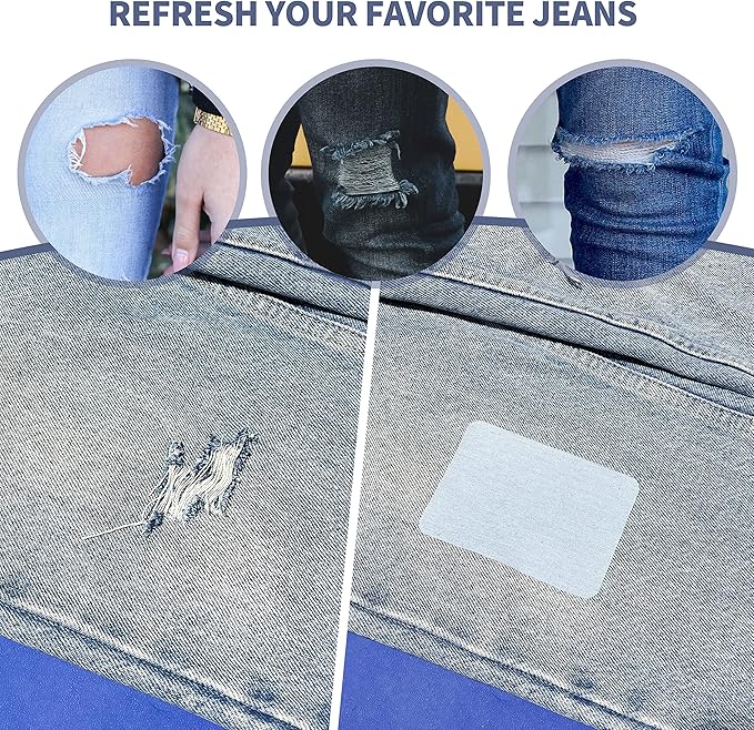 KING MOUNTAIN Iron-on Repair Patch,3"x60"100% Cotton Denim Iron-on Repair Patch, Jeans and Clothing Repair and Decoration Kit (Blue)