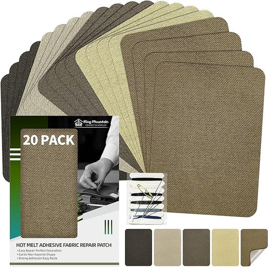 KING MOUNTAIN Iron-on Repair Patch 20 Pcs Pack,3" x4-1/4 100% Cotton Iron-on Repair Patch, 5 Shades of Clothing Repair and Decoration Kit (Five Browns)