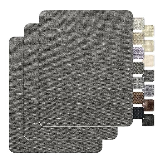 BESEZX Linen Fabric Repair Patch，3 PCS 9 * 11 Inch Self-Adhesive Couch Fabric Patch for Furniture, Sofa, Chair, Upholstery. (Fine,Dark Grey)