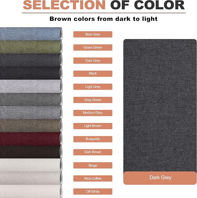 Fine Linen Fabric Patches, Self-Adhesive, Extra Large 12x40 inch, Multi Color, for Sofa & Furniture Repair (Dark Grey)