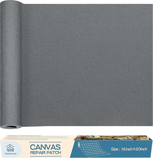 KING MOUNTAIN Canvas Repair Patch 16×60 Inch Self-Adhesive Waterproof Fabric Patch for Sofas, Tents, Furniture,Tote Bags, Car Seats (Charcoal Grey)